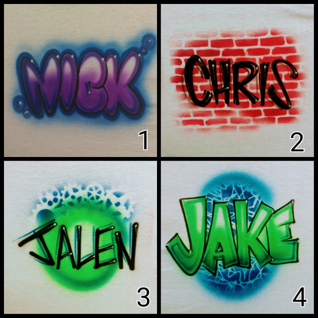 Custom Name Airbrushed on a T-shirt